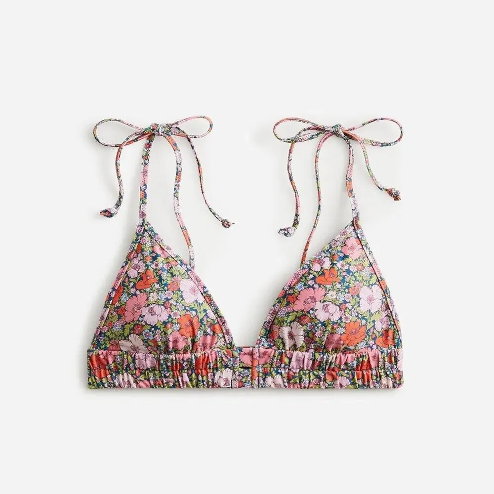 J. Crew Tie-Shoulder Ruched Bikini Top in Liberty Meadow Song Fabric Size 3X NWT